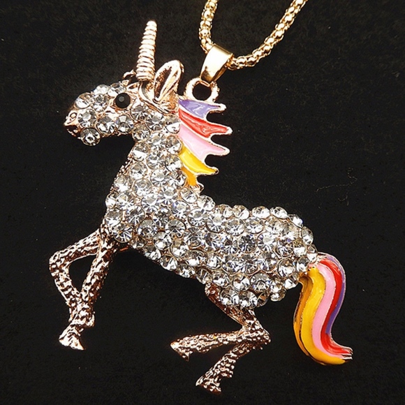 Enamel Crystal Horse/Unicorn Pendant Rainbow - Picture 2 of 4